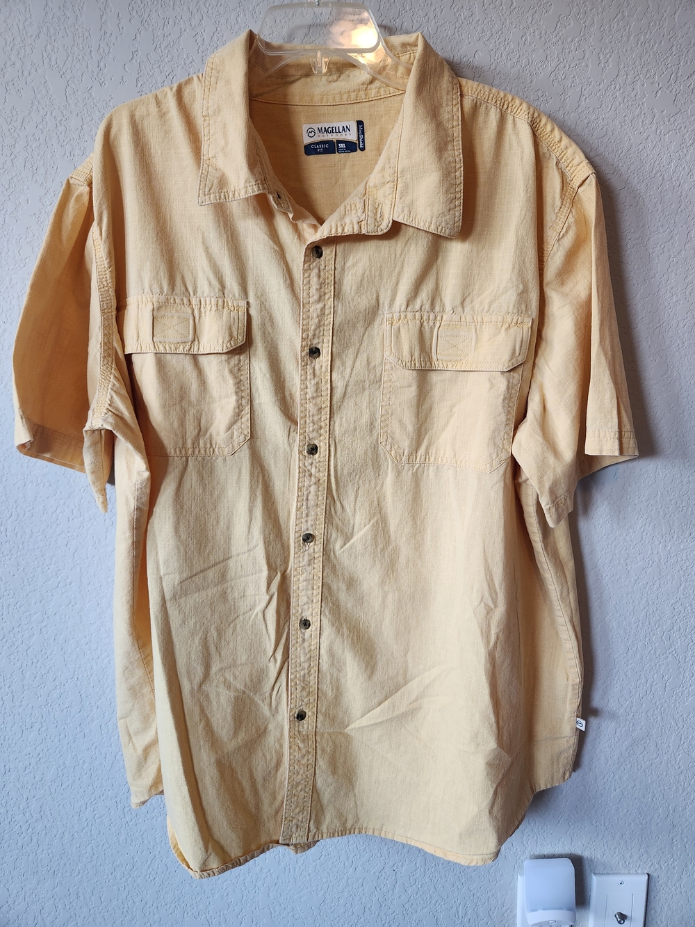 Magellan Outdoors Men's Short-Sleeve Button-Down Shirt in Pale Yellow